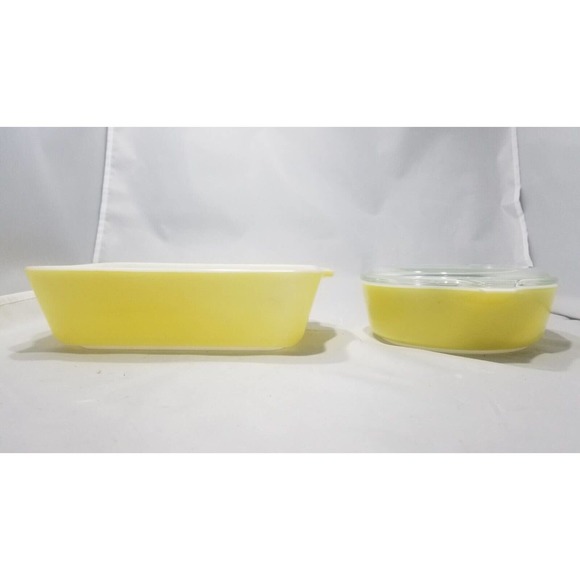 2 set of Yellow Round Pyrex 471, 1 pt Cassarole Baking Dish & Refrigerator Dish - Picture 3 of 12